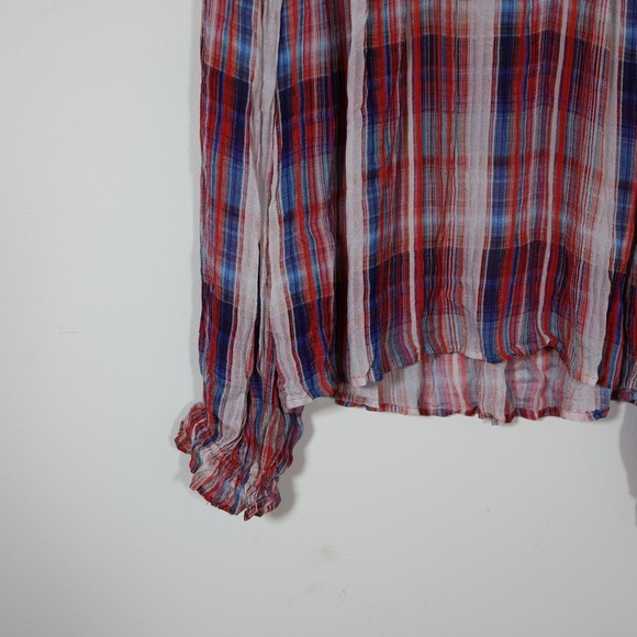 Anthropologie Bl-nk London Miranda Plaid Peasant Blouse Red Blue Medium Boho - Picture 12 of 12